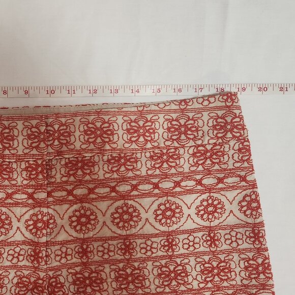 LOFT Red and Cream Floral Embroidered Shorts Size 14 - Picture 9 of 13